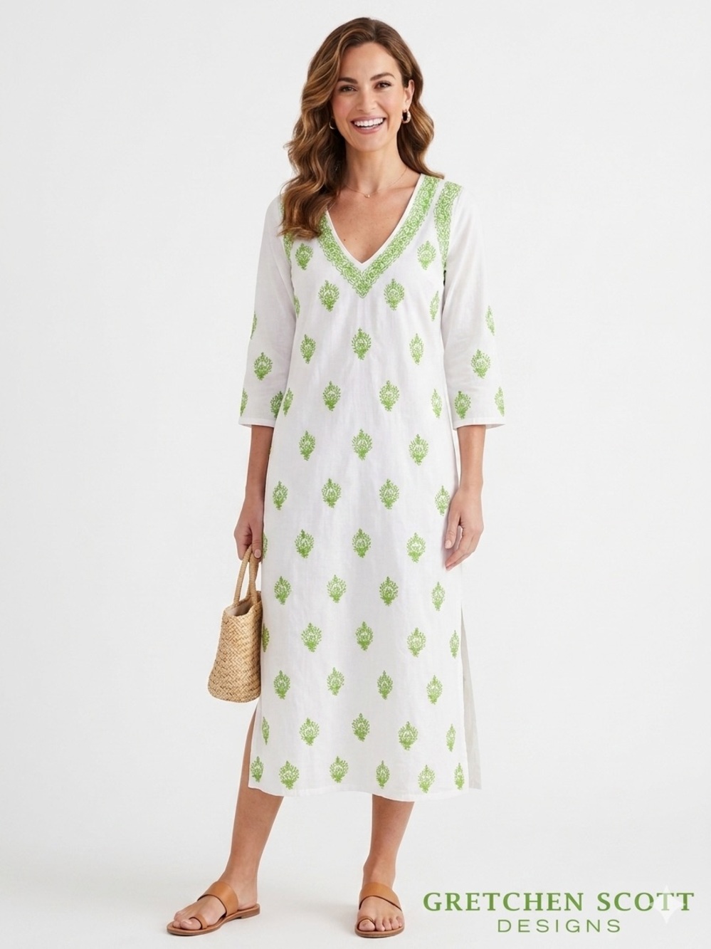 Gretchen Scott Embroidered Tunic Dress Split Neck Resort Boho - Size S (No Tag)